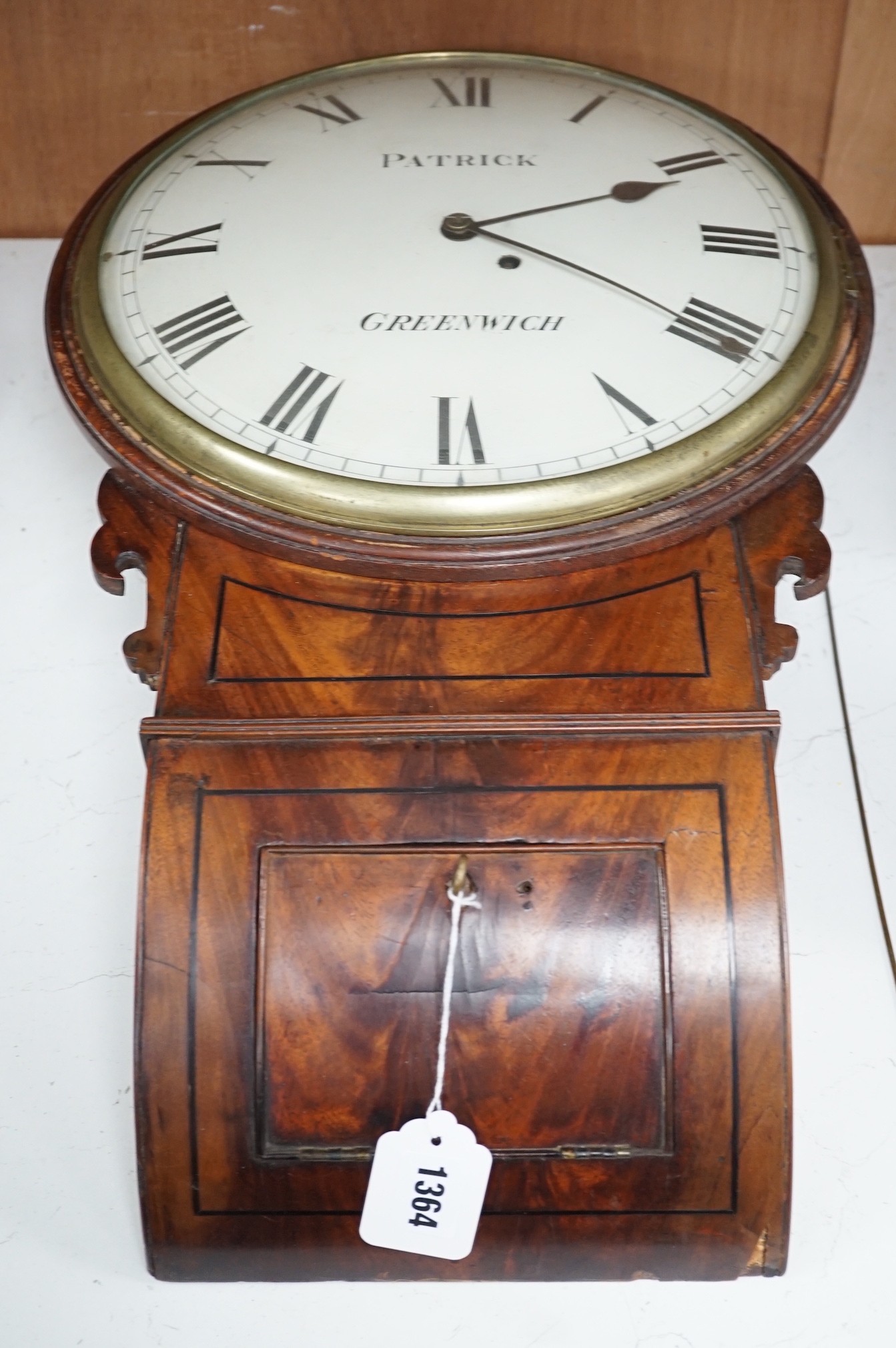 A 19th century single fusee mahogany wall clock, 60cms high